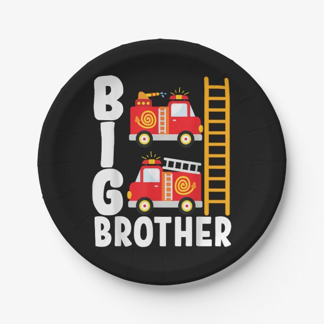Boy's Fire Truck Fire Theme Big Brother Fire Engin Paper Plate (Front)