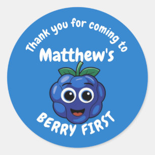 Boy's first birthday blueberry 1st baby classic round sticker