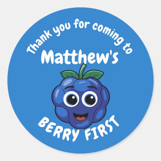 Boy's first birthday blueberry 1st baby classic round sticker (Front)