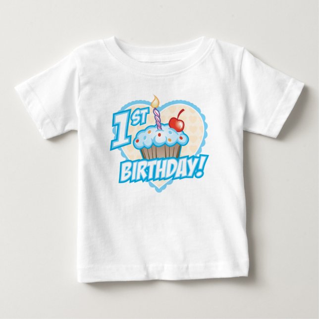 Boys First Birthday Cupcake T-Shirt (Front)