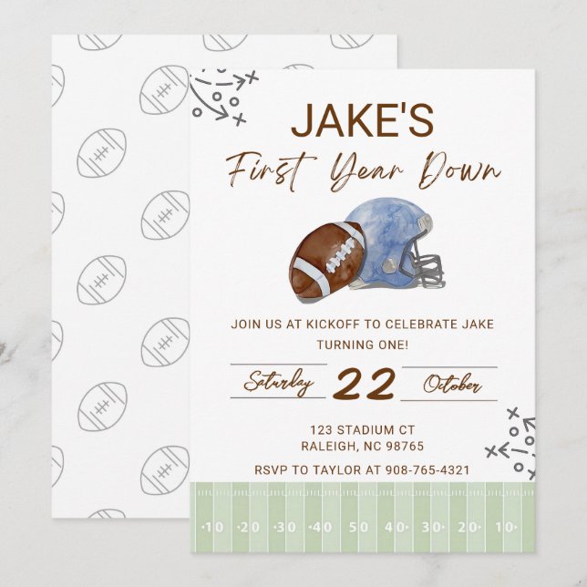 Boy's First Birthday, First Down Birthday Invite,  Invitation (Front/Back)