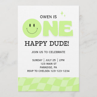 BOYS FIRST BIRTHDAY INVITATION ONE HAPPY DUDE