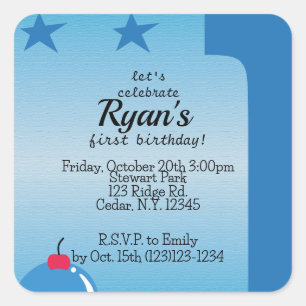 Boy's first birthday invitation  square sticker