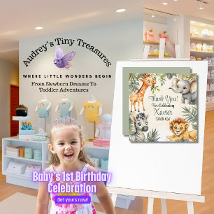 Boy's First Birthday Jungle Safari Thank You Card