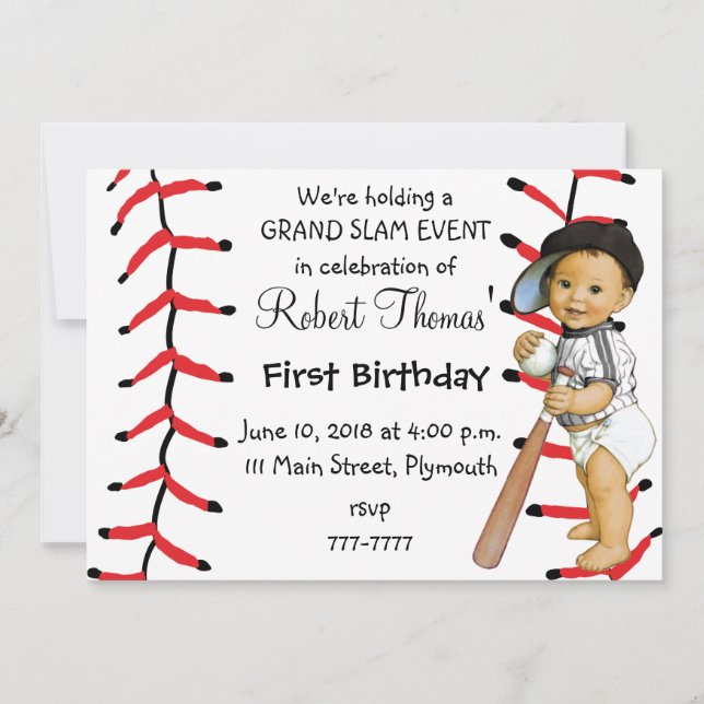 Boy's First Birthday Party Invitation Baseball (Front)
