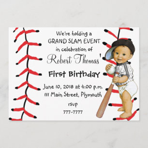 Boy's First Birthday Party Invitation Baseball