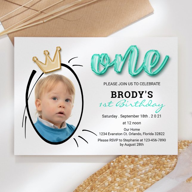 Boys First Birthday Party, Minimalist Photo Invitation (Creator Uploaded)