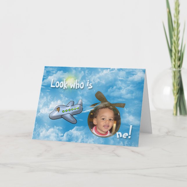 Boy's First Birthday with aeroplane and photo Card (Front)