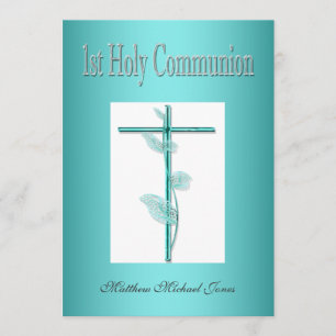 Boys first holy communion blue invitation
