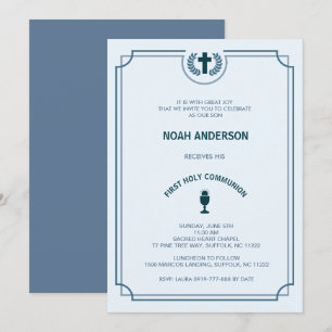 Boy's First Holy Communion Invitation Blue