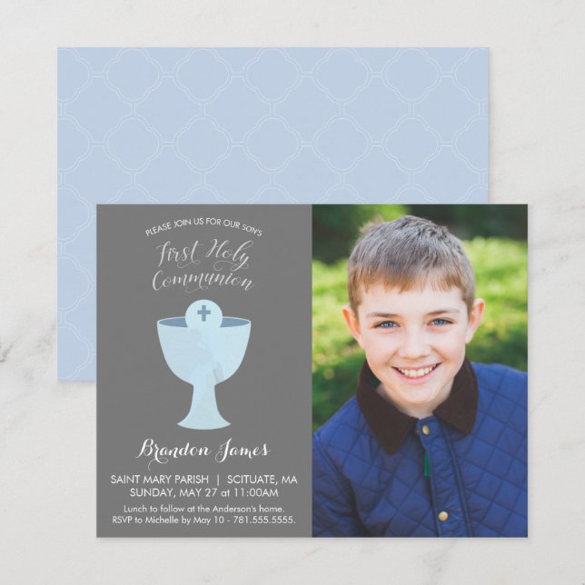Boy's First Holy Communion Invitation w/ Photo (Front/Back)