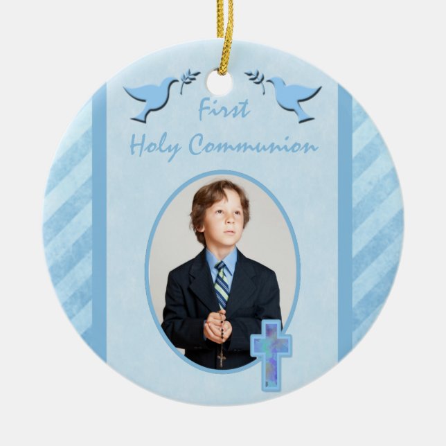 Boy's First Holy Communion Photo Ornament Keepsake (Front)