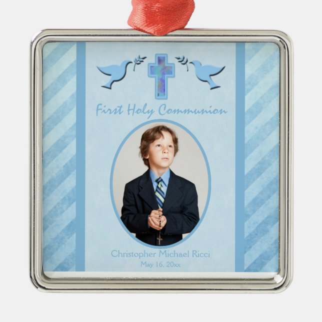Boy's First Holy Communion Photo Ornament Keepsake (Front)