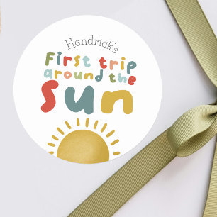 Boys First Trip Around The Sun 1st Birthday Favour Classic Round Sticker