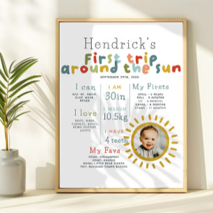 Boys First Trip Around The Sun Birthday Milestone Poster