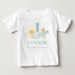 Boys First Trip Around the Sun Plane 1st Birthday Baby T-Shirt
