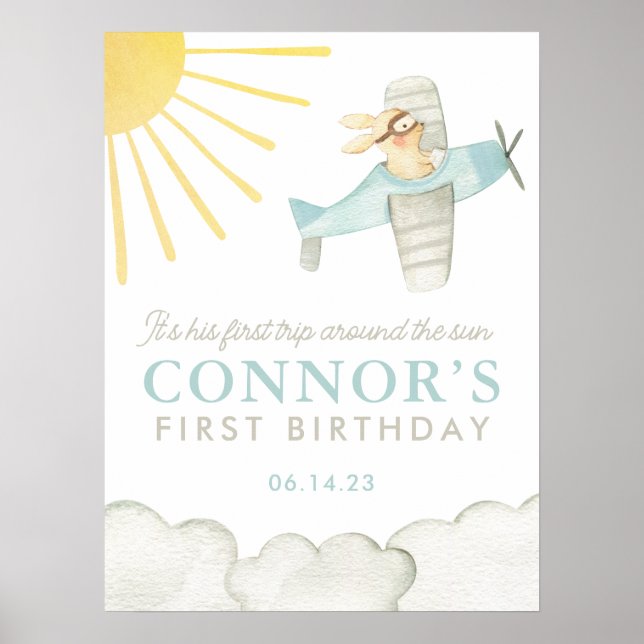 Boys First Trip Around the Sun Plane 1st Welcome  Poster (Front)