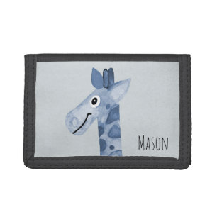 Boy's First Wallet Blue Giraffe with Name