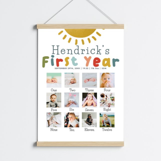 Boys First Year Sun Birthday Photo Collage Poster (Creator Uploaded)