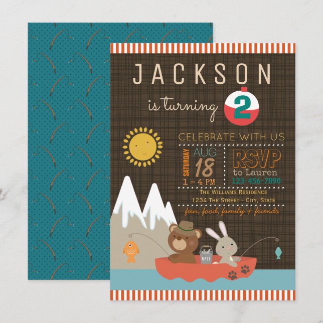 Boys Fishing Birthday Party Invitations (Front/Back)