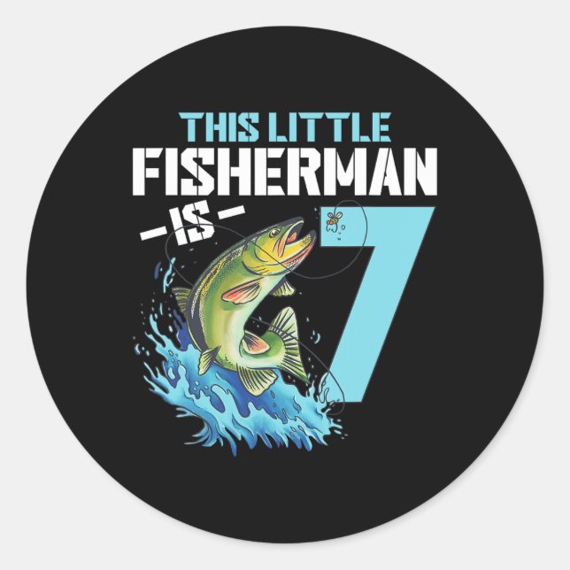 Boys Fishing Birthday Shirt 7 Year Old Boy Fisherm Classic Round Sticker (Front)
