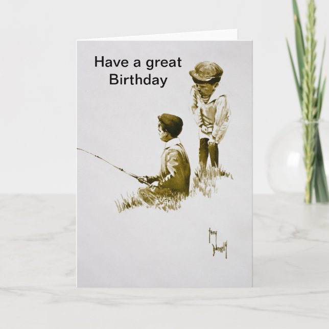 Boys Fishing Happy Birthday Card (Front)