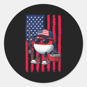 Boys Fishing Rod American Flag Patriotic Fishing F Classic Round Sticker
