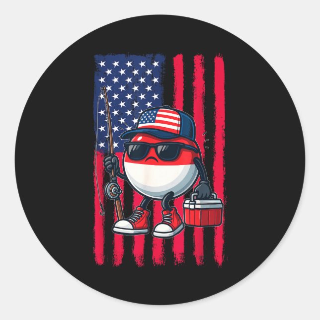 Boys Fishing Rod American Flag Patriotic Fishing F Classic Round Sticker (Front)