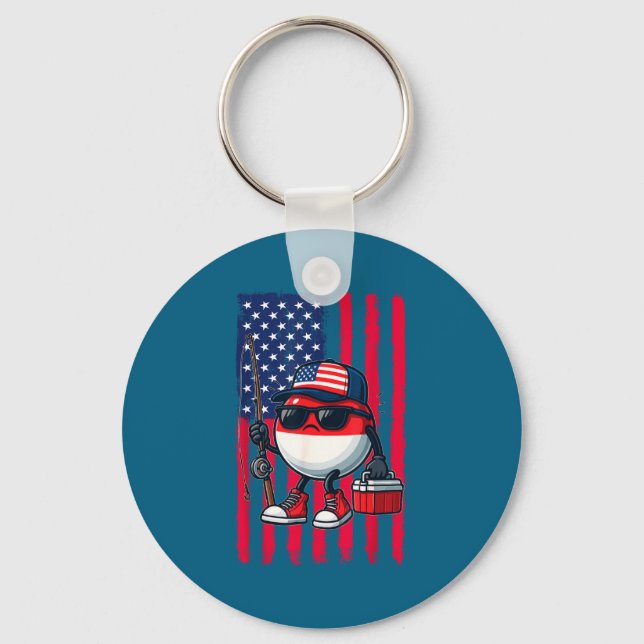 Boys Fishing Rod American Flag Patriotic Fishing F Key Ring (Front)