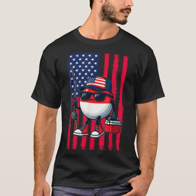 Boys Fishing Rod American Flag Patriotic Fishing F T-Shirt (Front)