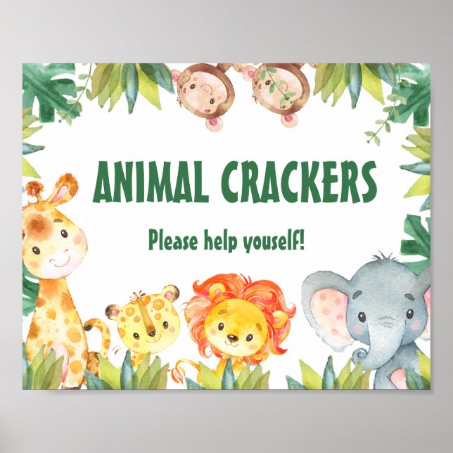 Boys Foliage Wild One Safari Animals Birthday Sign (Front)