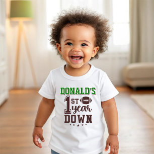 Boy's Football First Year Down 1st Birthday Baby T-Shirt