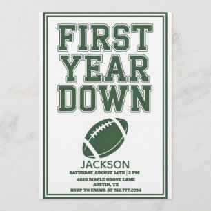 Boy's Football First Year Down 1st Birthday Party  Invitation