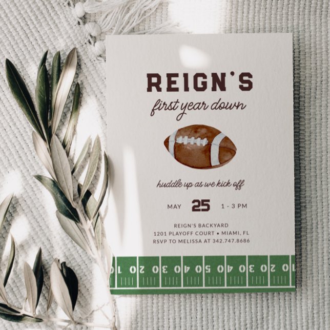 Boy's Football First Year Down 1st Birthday Party Invitation (Creator Uploaded)