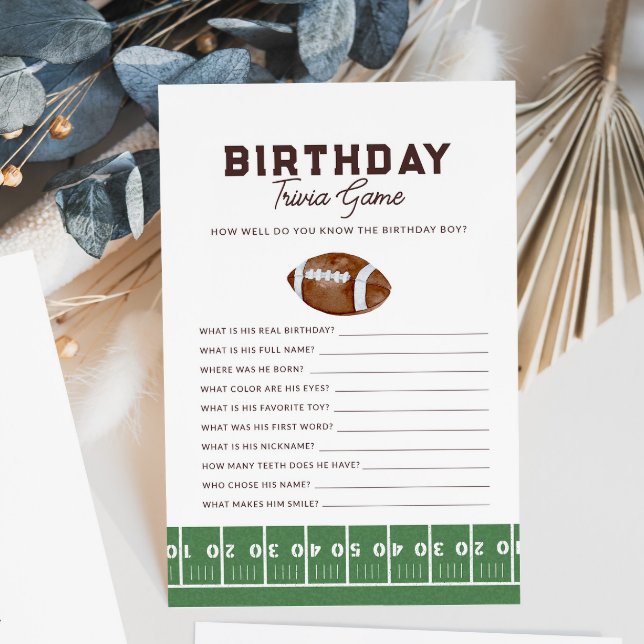 Boy's Football First Year Down 1st Birthday Trivia (Creator Uploaded)