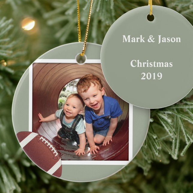 Boys Football Photo Christmas Ceramic Tree Decoration (Creator Uploaded)