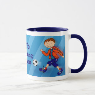 Boys football soccer champion mug blue
