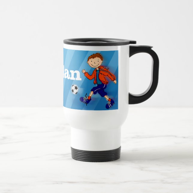 Boys football soccer  name 6 letter mug blue (Right)