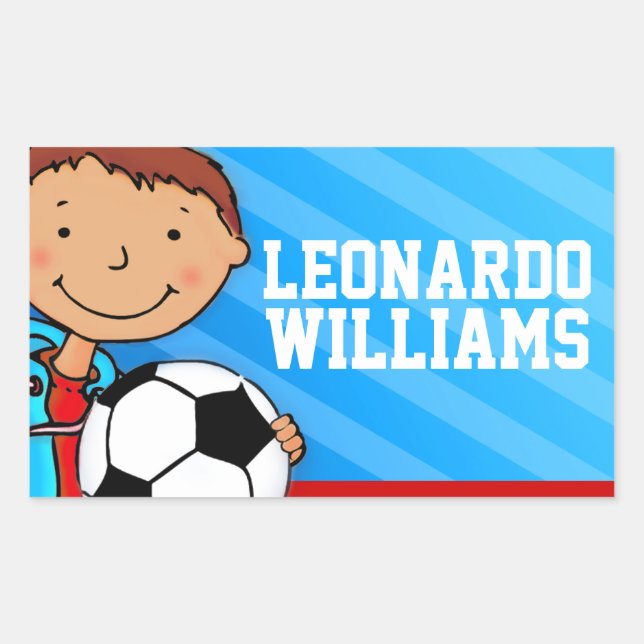 Boys football soccer name blue id label sticker (Front)