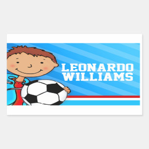 Boys football soccer name blue id label sticker