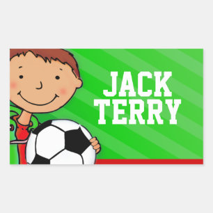 Boys football soccer name green id label sticker