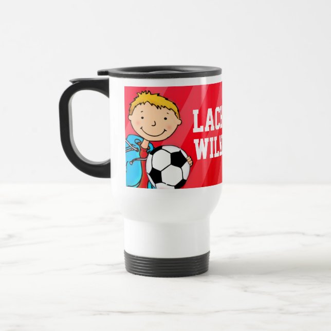 Boys football soccer training name mug red (Left)