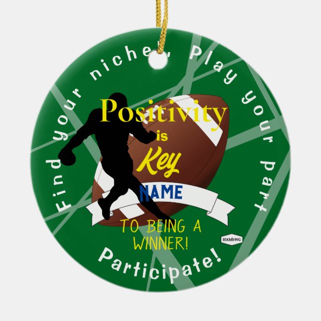 Boy's Football Theme Ornament Green HAMbyWG (Front)