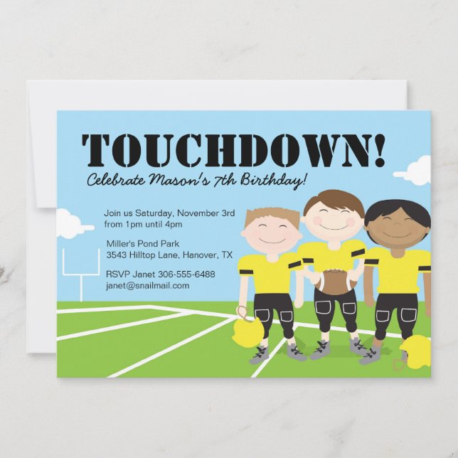 Boys Football Themed Birthday Party Invitation (Front)
