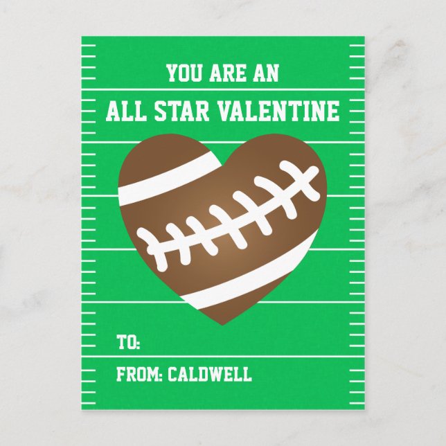Boy's Football Valentine Classroom Exchange Holiday Postcard (Front)