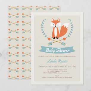 Boys Fox And Arrows Baby Shower Invitation