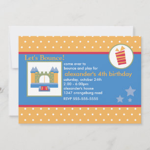 Boys Fun Bounce House Birthday Party Invitation