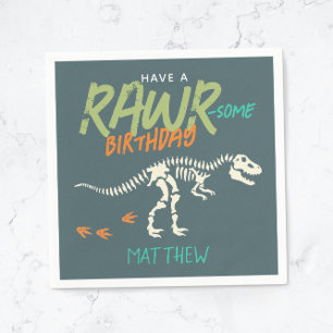 Boys Fun Dinosaur Dig Fossil Kids Birthday Napkin