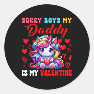 Boys Funny Joke Daddy Is My Valentine Unicorn Cute Classic Round Sticker