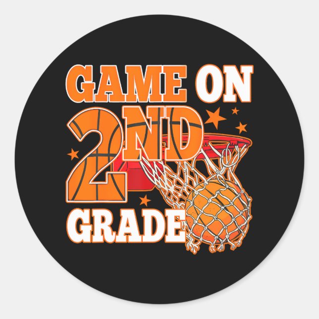 Boys Game On 2nd Grade Basketball Back To School Classic Round Sticker (Front)